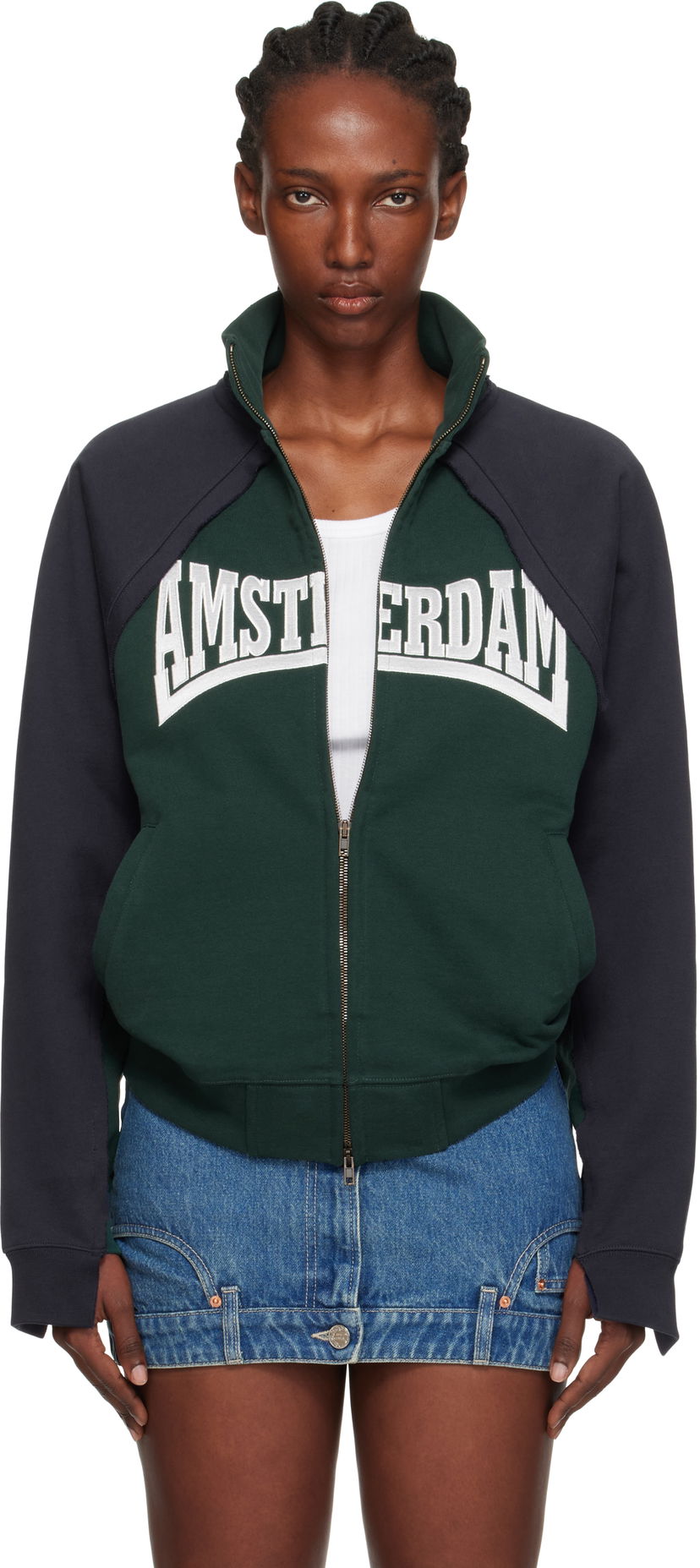 Dukserice VETEMENTS Vetements 'Amsterdam' Patched Zip-Up Sweatshirt Zelena | UH76ZU760EN