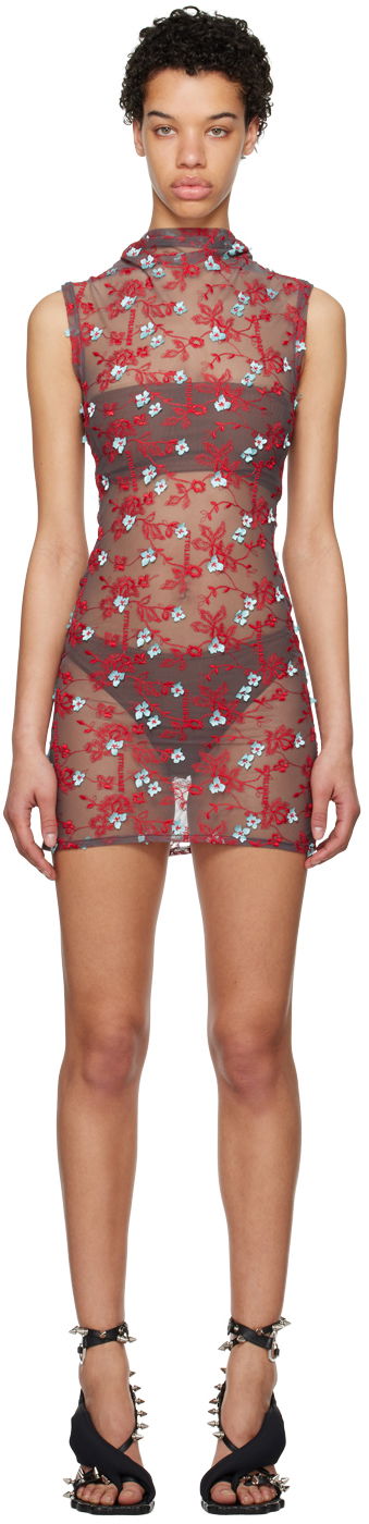 Haljina Ottolinger Ottolinger Embroidered Mesh Mini Dress Siva | 1901302
