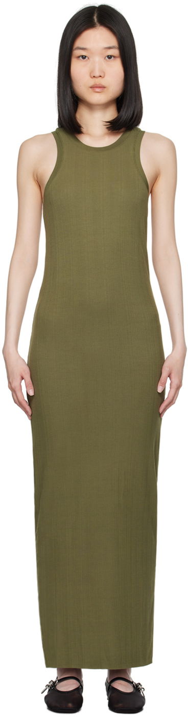 Haljina rag & bone Ribbed Round Neck Maxi Dress Zelena | WAC24P3010NH10