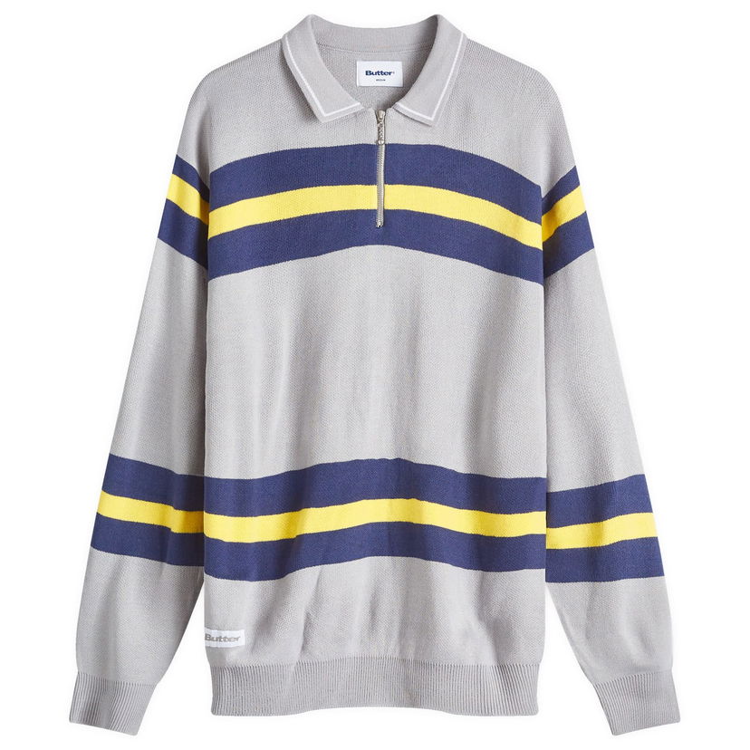 Džemper Butter Goods Striped Polo Knit Jumper Siva | BGQ4240084-GRY