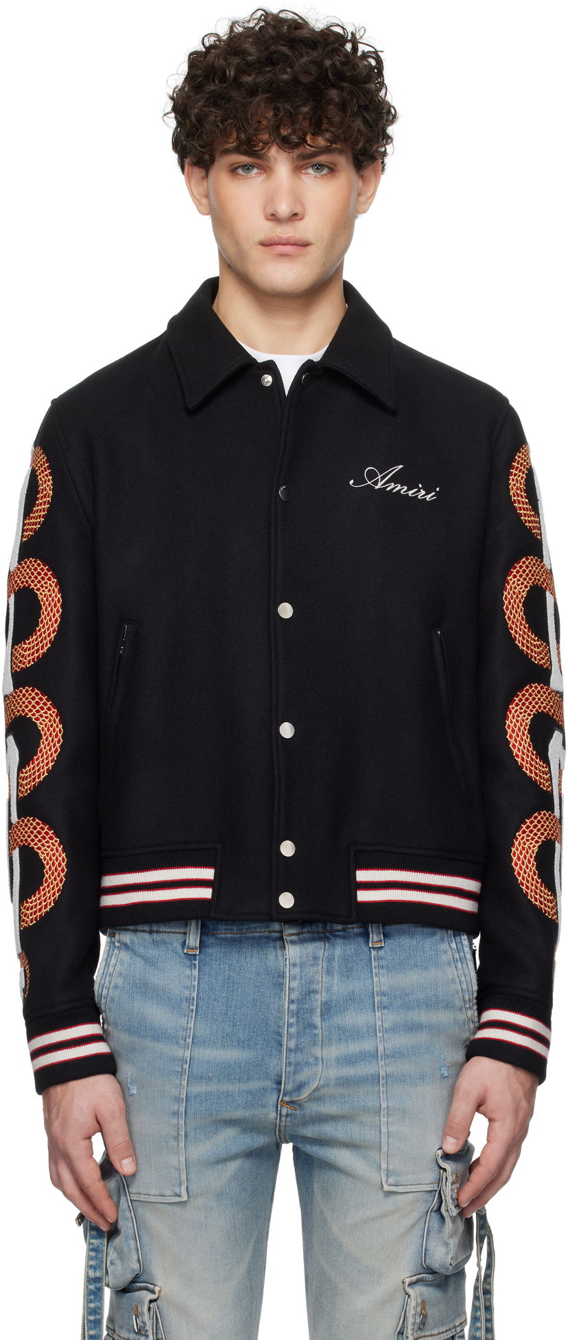Bomber jakna AMIRI Snake Bones Embroidered Bomber Jacket Crna | AMOUVY1015