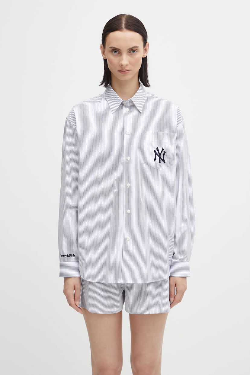Košulja Sporty & Rich Sporty & Rich Yankees Serif Oversized Pinstriped Relaxed Fit Shirt with Classic Collar Bijela | SI006623631ST09