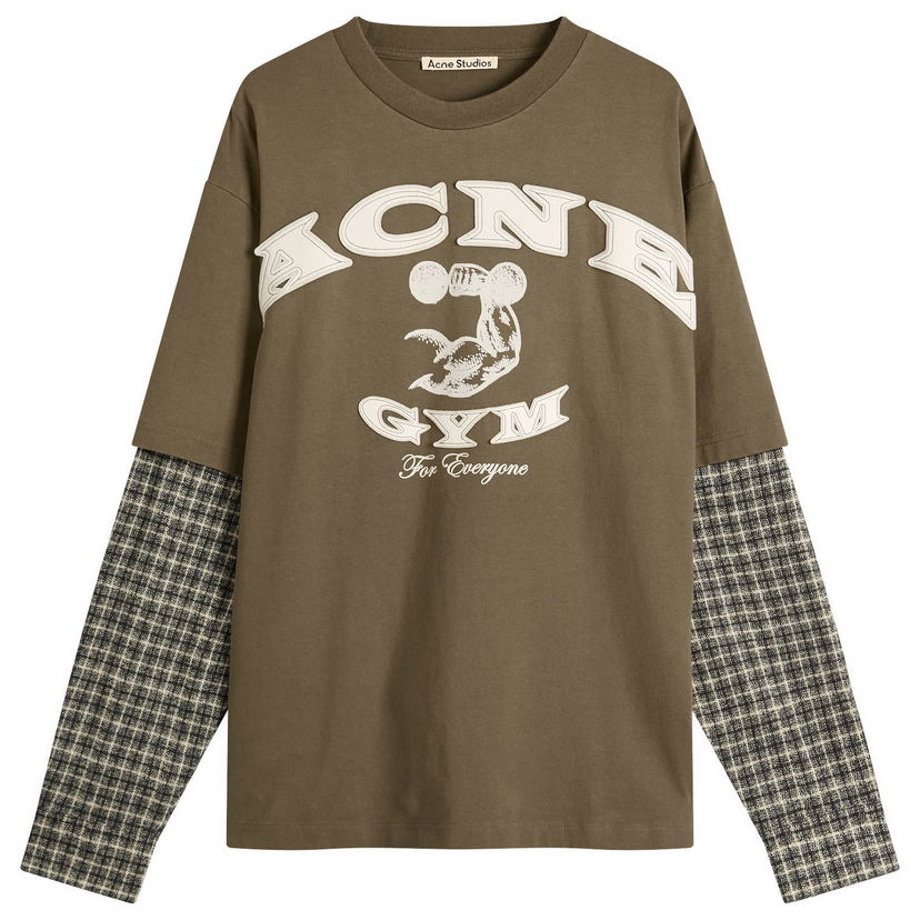Majica kratkih rukava Acne Studios Exford U Long Sleeve Gym Bro Check Layered T-Shirt, Size Small Zelena | CL0394-DSQ