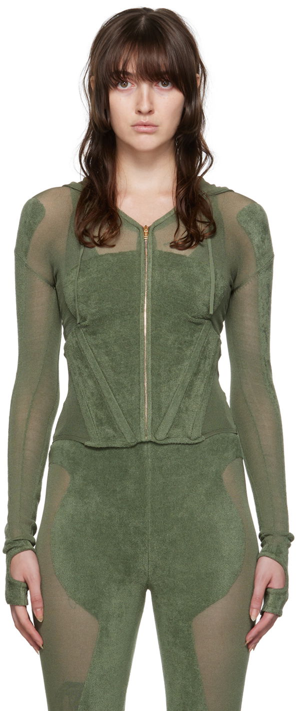 Dukserice Dion Lee Paneled Zip-Up Hoodie Zelena | C7075P22