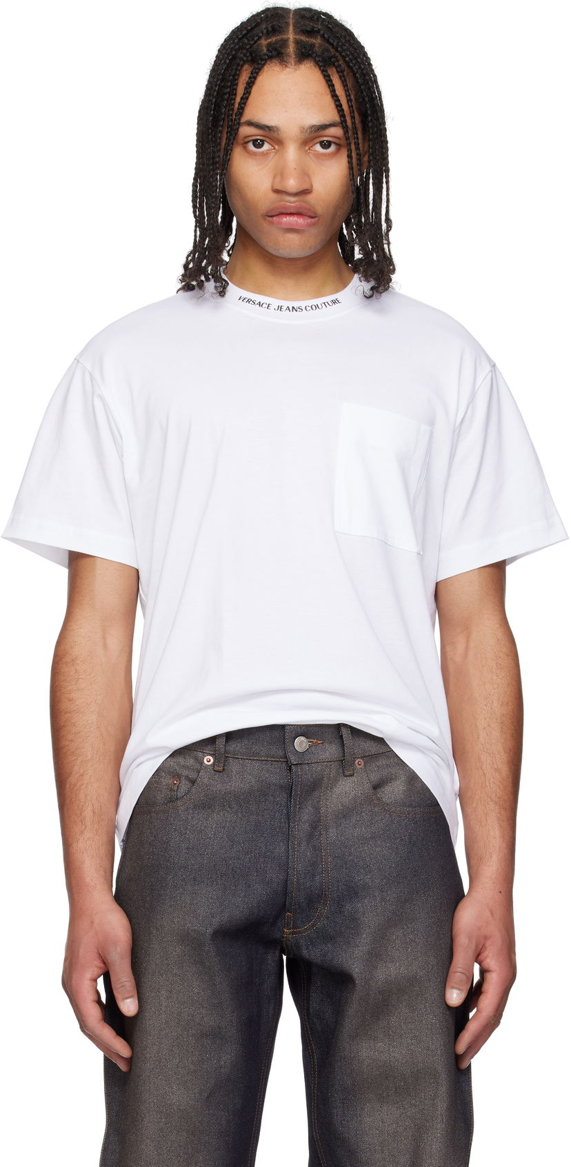 Majica kratkih rukava Versace Versace Jeans Couture Logo Collar Pocket T-Shirt Bijela | E78GAHE03_ECJ00E