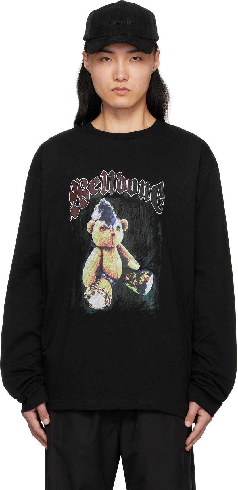 Majica kratkih rukava We11done We11done Punk Teddy Graphic Long Sleeve T-Shirt Crna | WD-TT0-25-748-U-BK