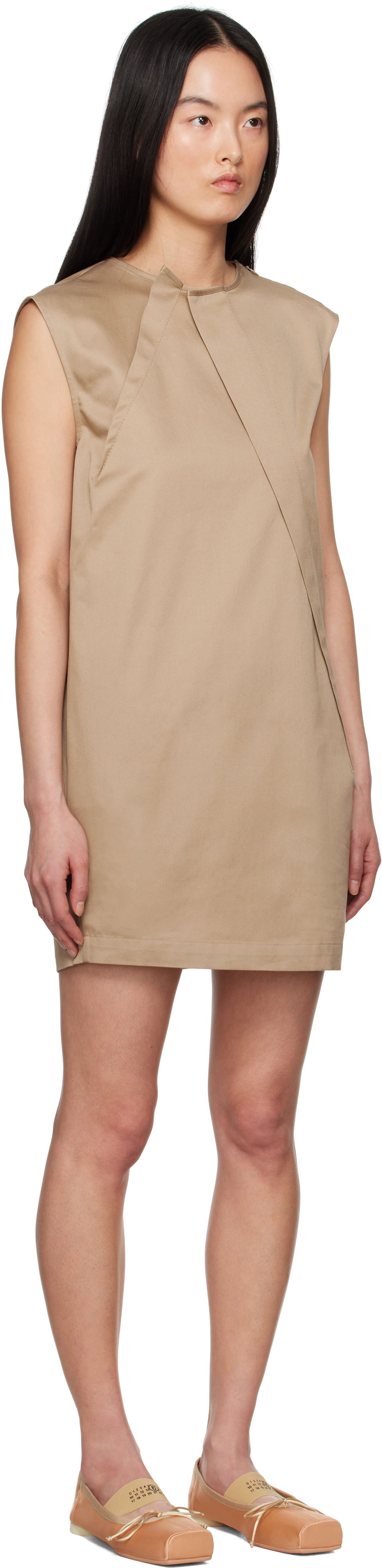 Haljina Maison Margiela MM6 Maison Margiela Cotton Twill Darting Minidress Bež | S52DA0056 M35368, 1
