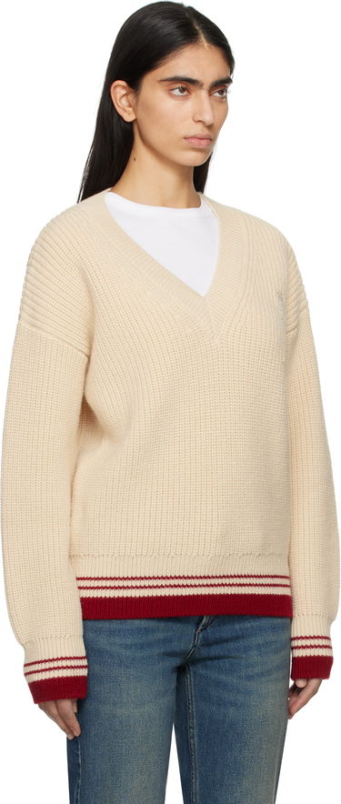 Džemper AMI AMI Paris Wool Ribbed V-Neck Sweater Tamnoplava | UKS268.KN0068, 4