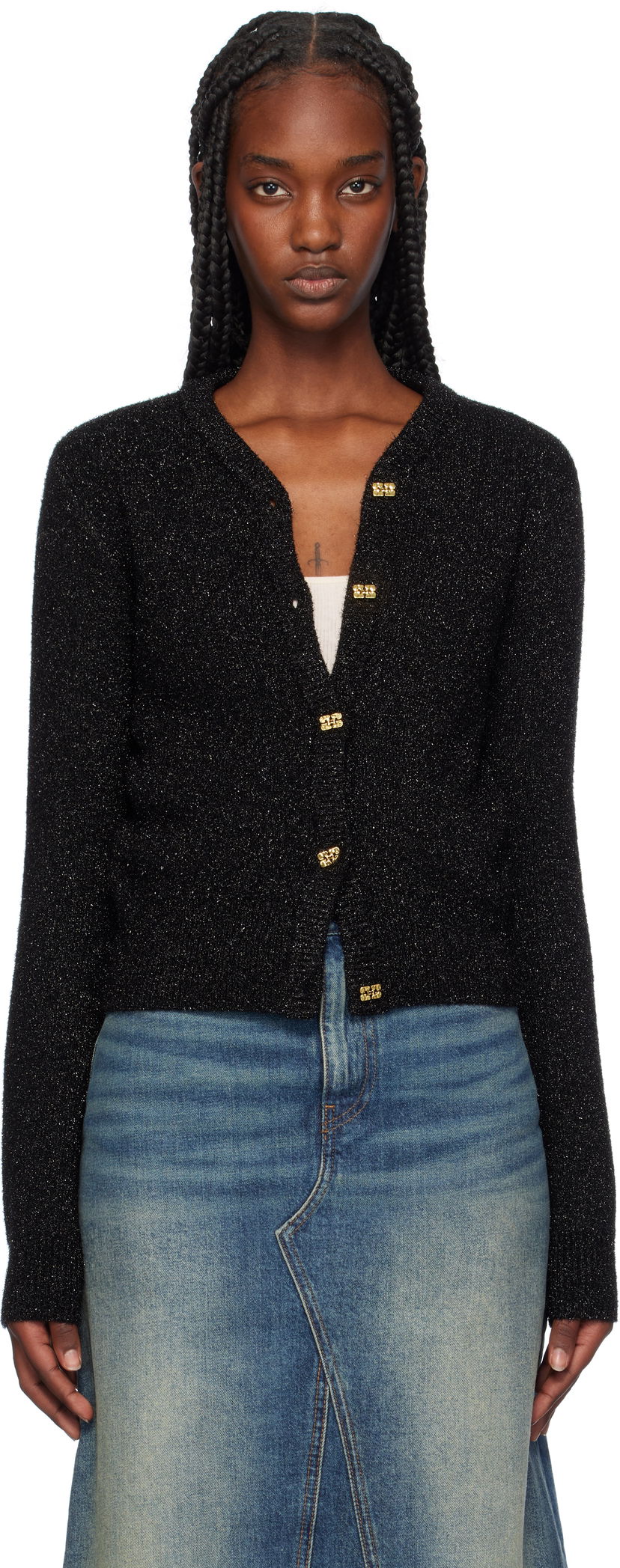 Džemper GANNI Sparkly Cropped Cardigan Crna | K2304