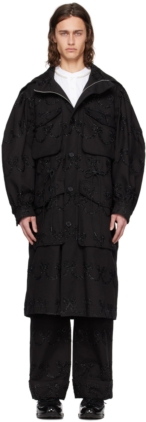 Kaputi Simone Rocha Simone Rocha Embroidered Denim Coat Crna | 2048 1062