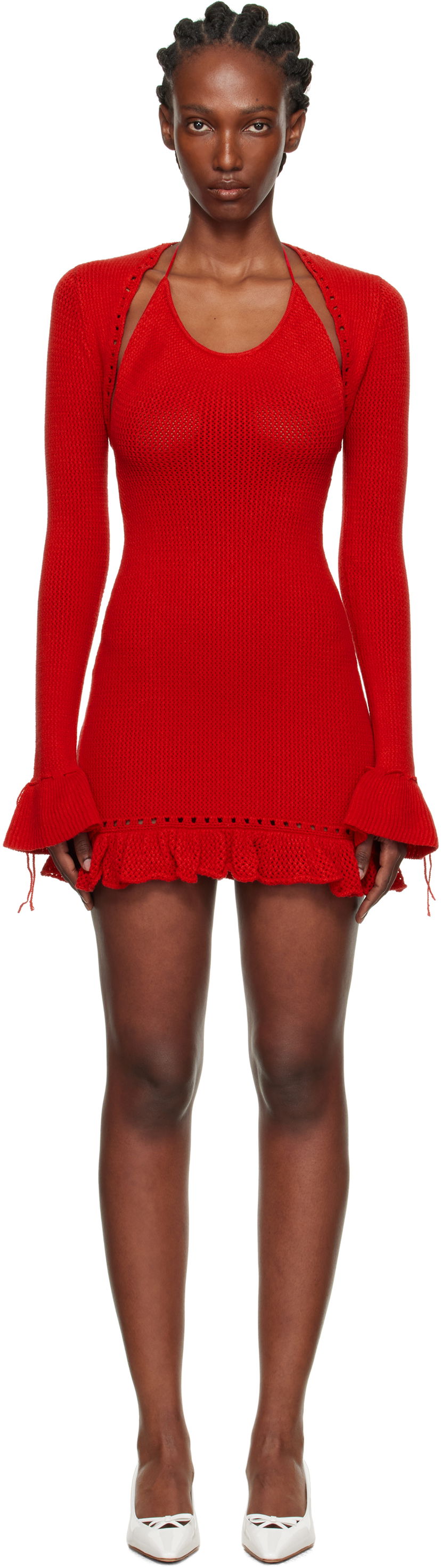 Haljina GUIZIO Guizio Crochet Halter Mini Dress Crvena | P25419S019