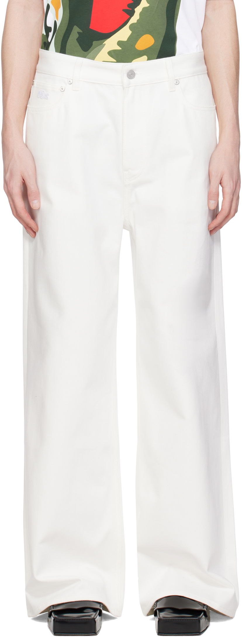 Hlače Lacoste Lacoste Runway Wide Fit Selvedge Jeans Bijela | HH6744