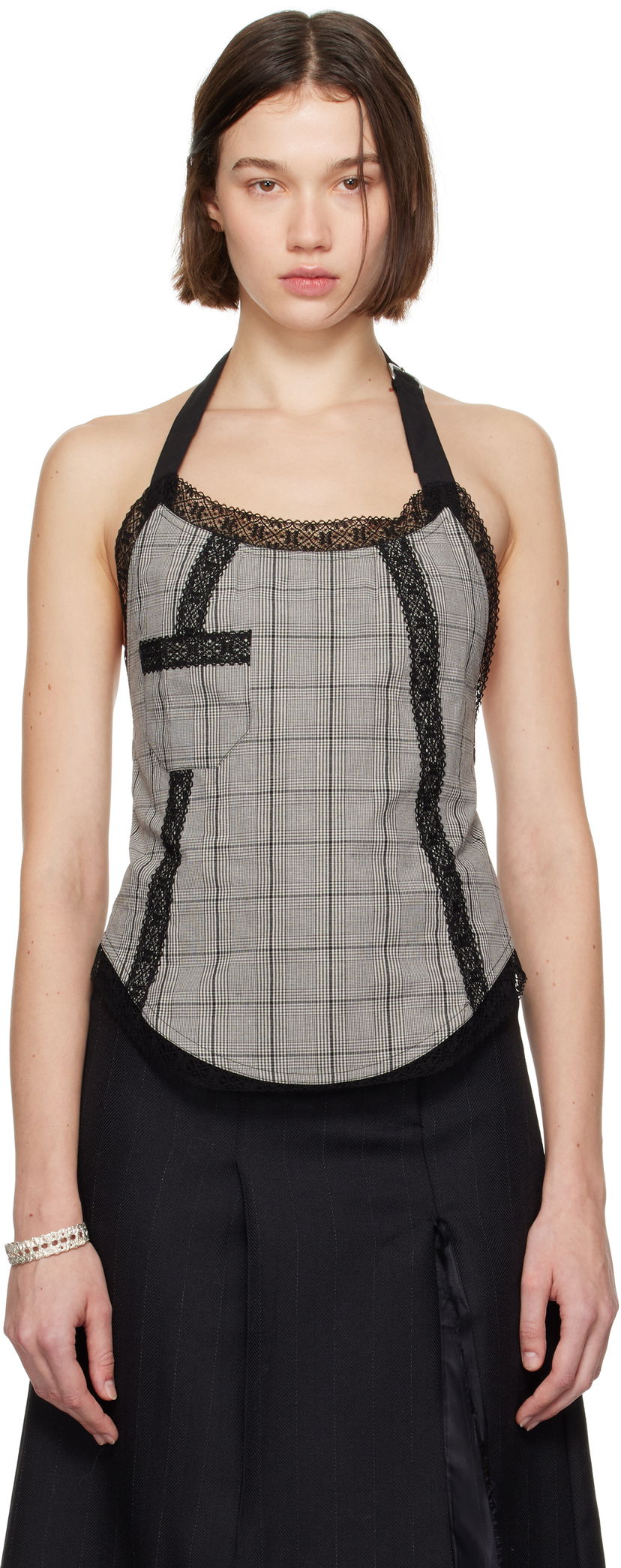 Majica bez rukava OUR LEGACY Our Legacy Plaid Halter Top Siva | W4244PV