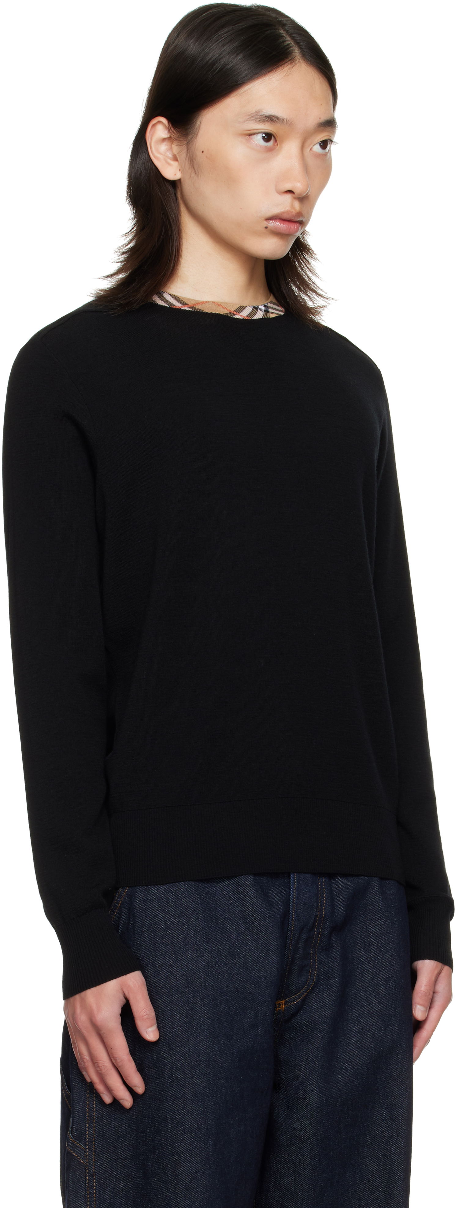 Džemper Burberry Burberry Check Trim Wool Sweater Crna | 8112148, 1