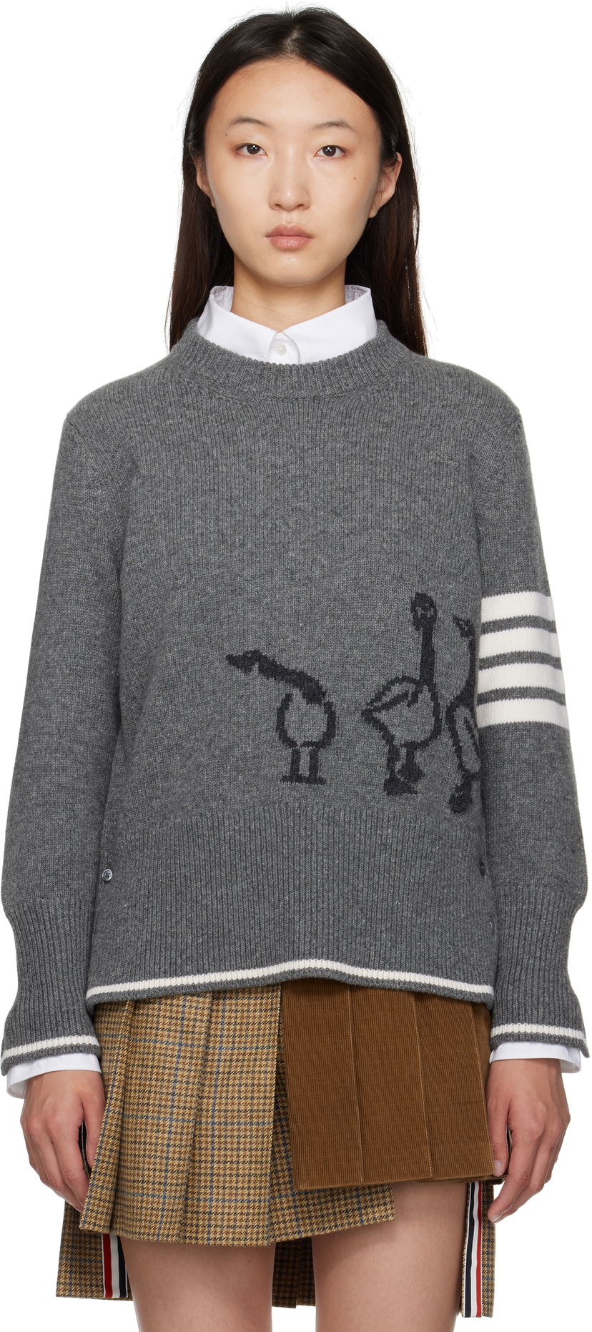 Džemper Thom Browne Thom Browne Merino Wool Geese Intarsia Sweater Siva | FKA499A-Y1029