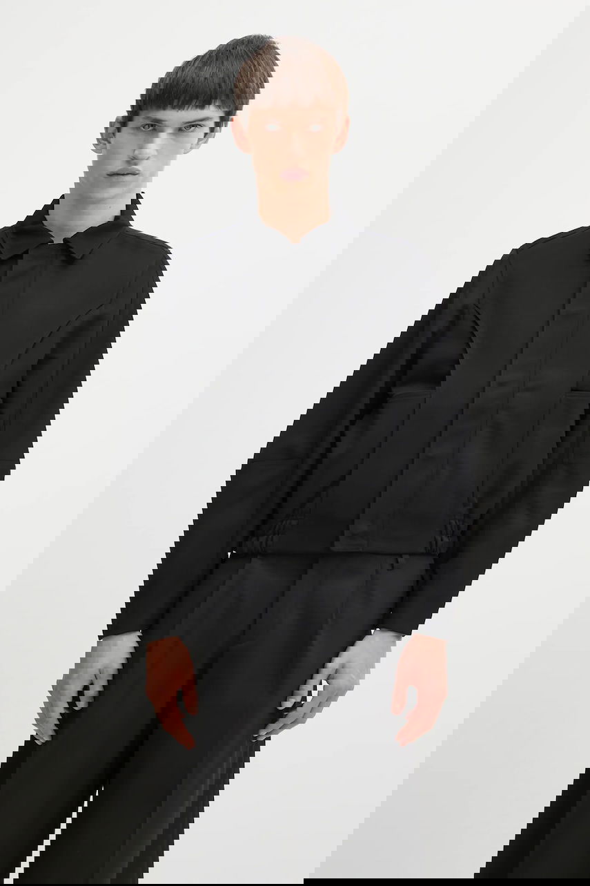 Jakna ADER ERROR Collared Cropped Jacket with Wool Blend and Elasticated Hem Crna | BO01FWJK0106BK, 0