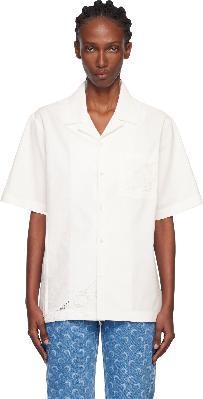 Košulja Marine Serre Regenerated Household Linen Short Sleeve Bowling Shirt Bijela | USI016AUWOV0045