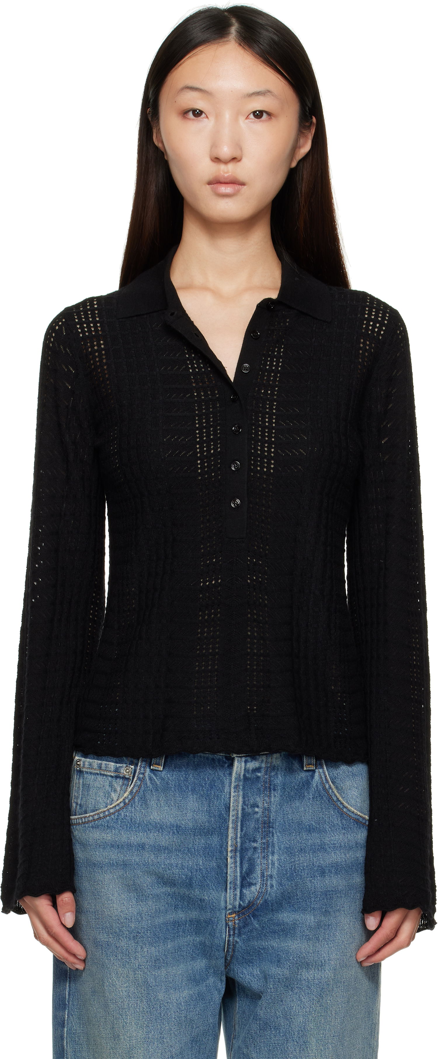 Polo majica Loulou de Saison Loulou de Saison Tiha Knit Polo Crna | TIHA, 0