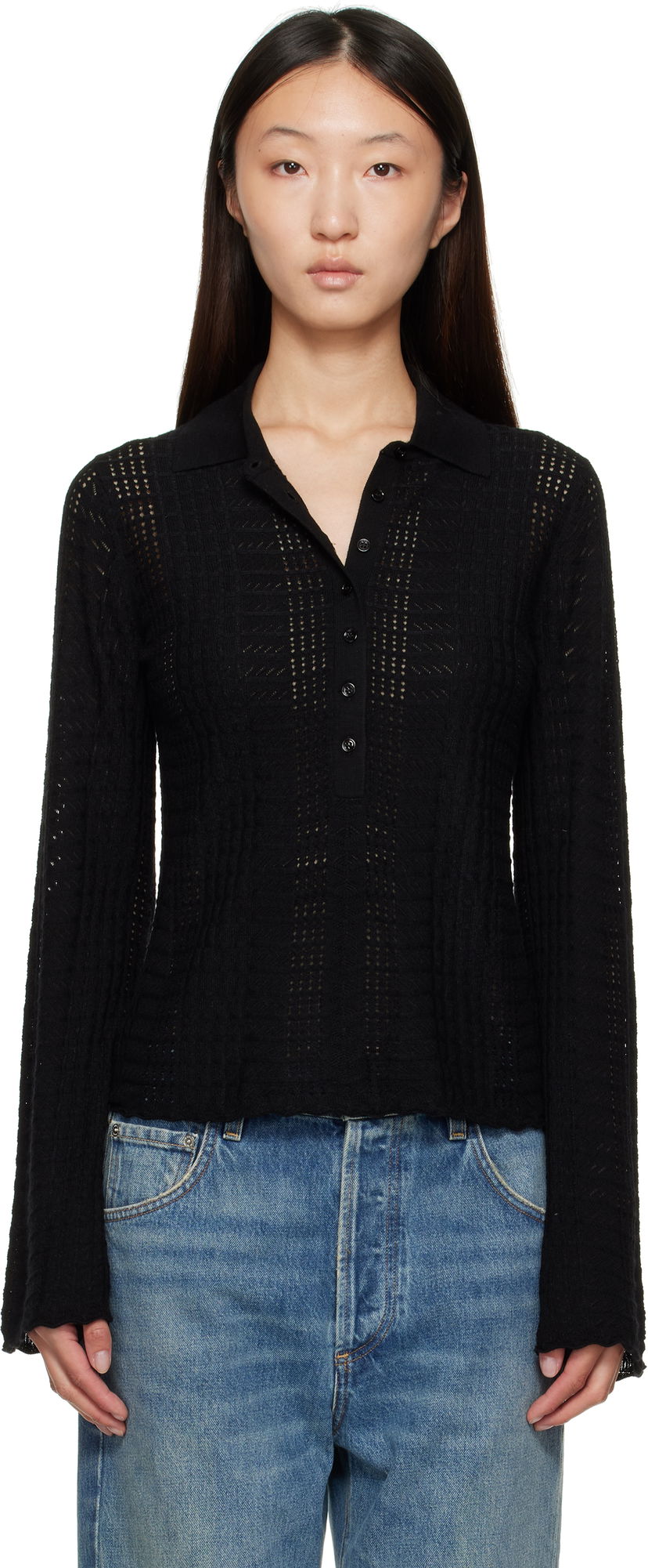 Polo majica Loulou de Saison Loulou de Saison Tiha Knit Polo Crna | TIHA