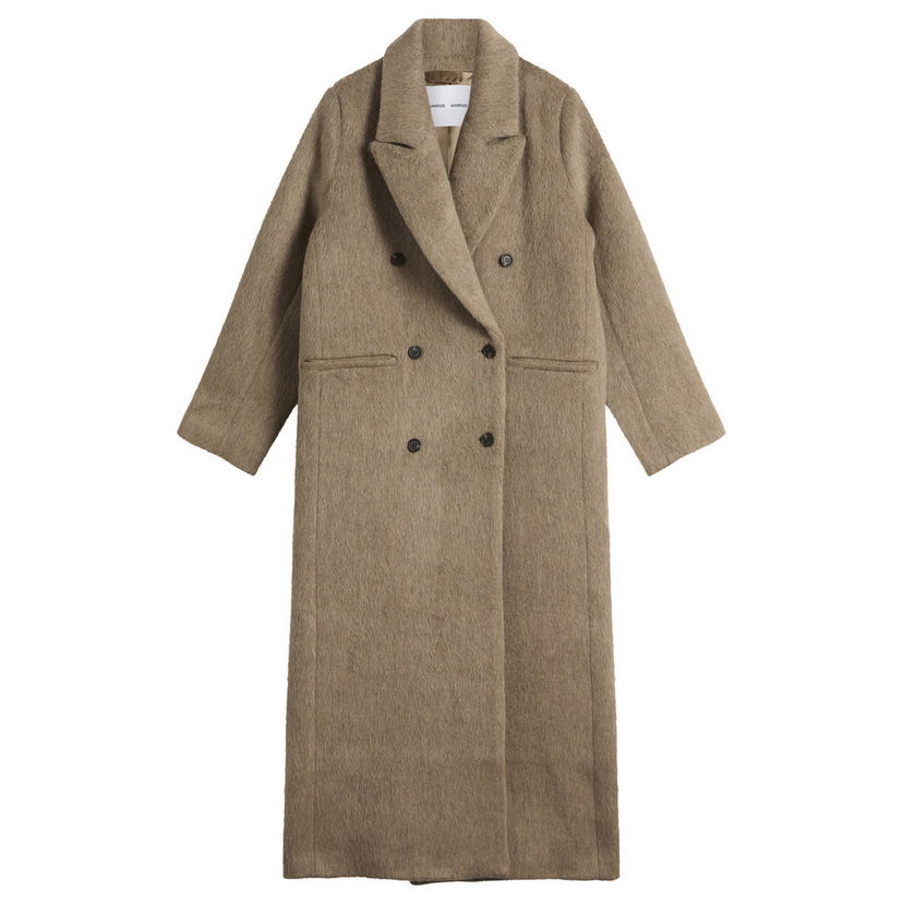 Kaputi Samsoe Samsoe Sajilla Hairy Wool Double-breasted Coat Bež | F25400029-CLR002394
