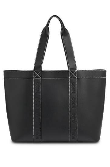 Tote bag BOSS Faux-Leather Tote Bag with Embroidered Logos Crna | 50547481