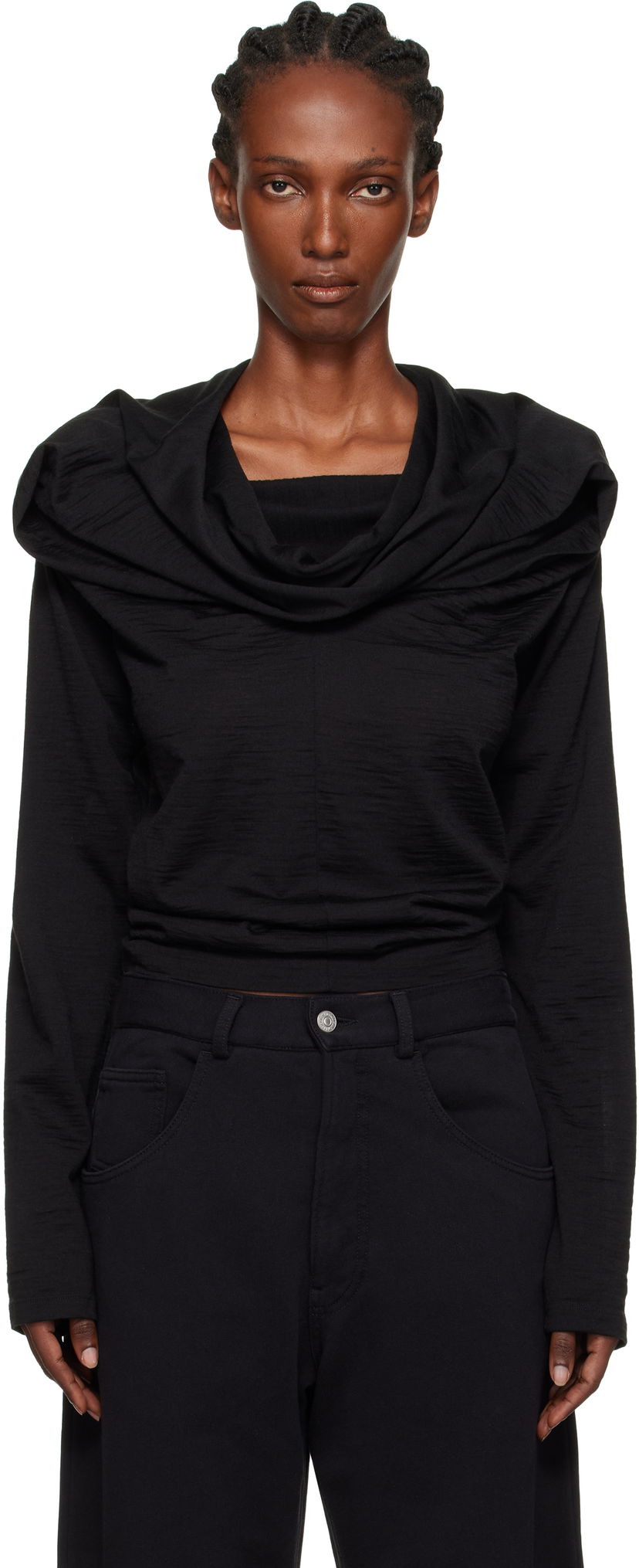 Majica kratkih rukava Maison Margiela MM6 Maison Margiela Wool Jersey Cowl Neck Long Sleeve Top Crna | S52NH0031 M20124