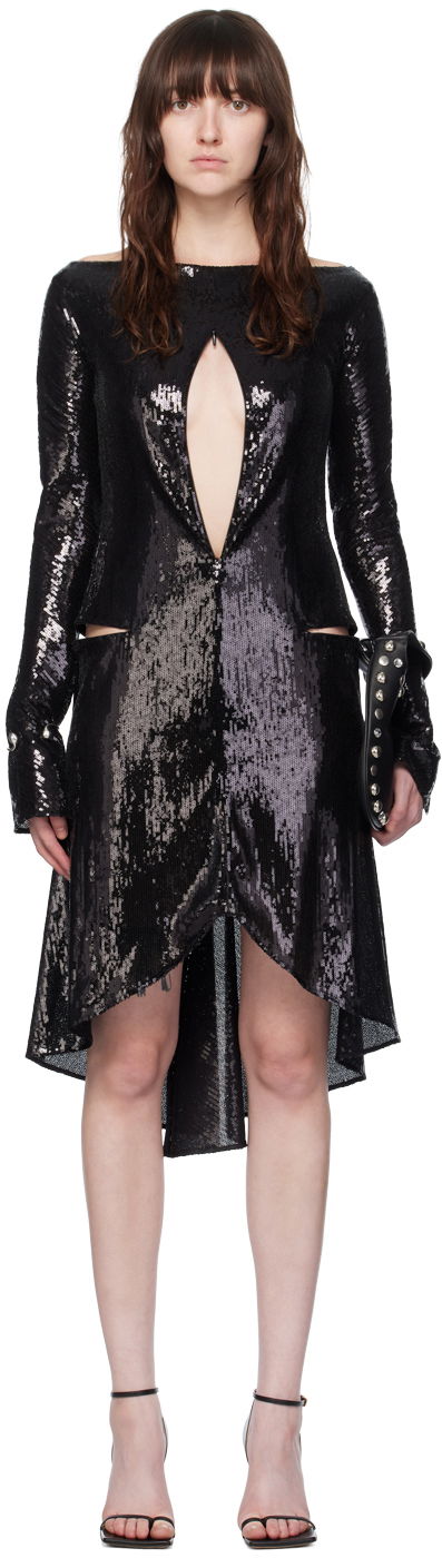 Haljina Courrèges Women's Sequin Ellipse Midi Dress Crna | 224CRO427PAI001