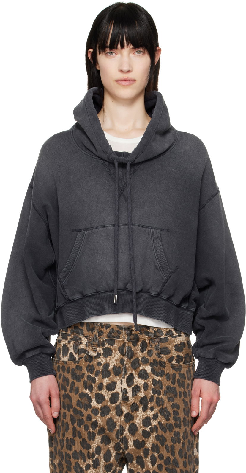 Dukserice R13 R13 Balloon Popover Cropped Hoodie Siva | R13WK255-001BG