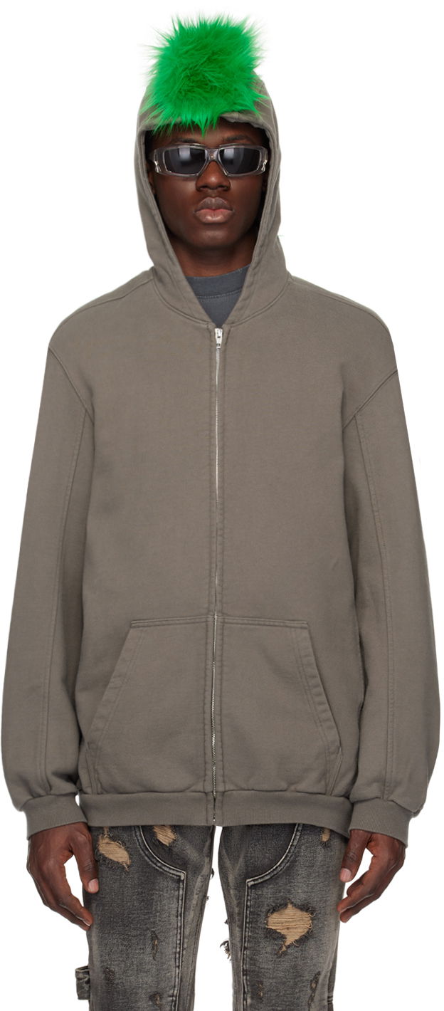 Dukserice We11done Faux-Fur Zip-Up Hoodie Siva | WD-TJ1-24-884-U-CH