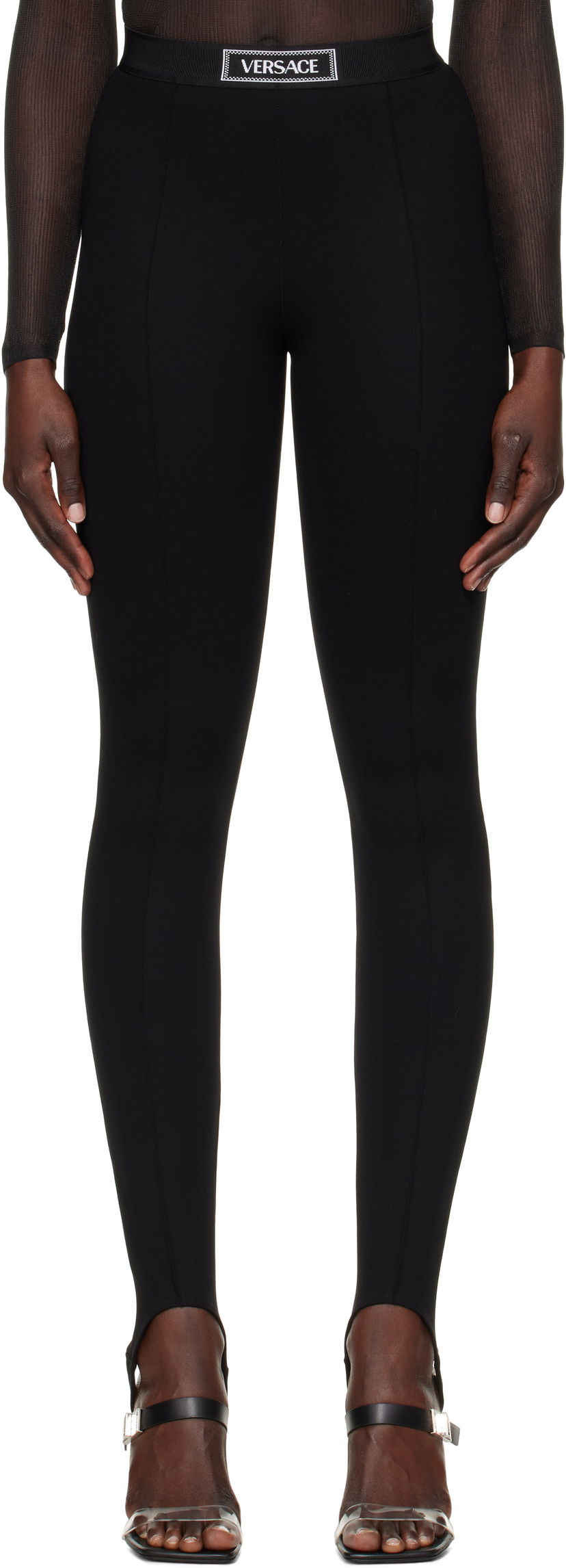 Tajice Versace Stirrup Leggings With Logo Crna | 1015879_1A12037_1B000