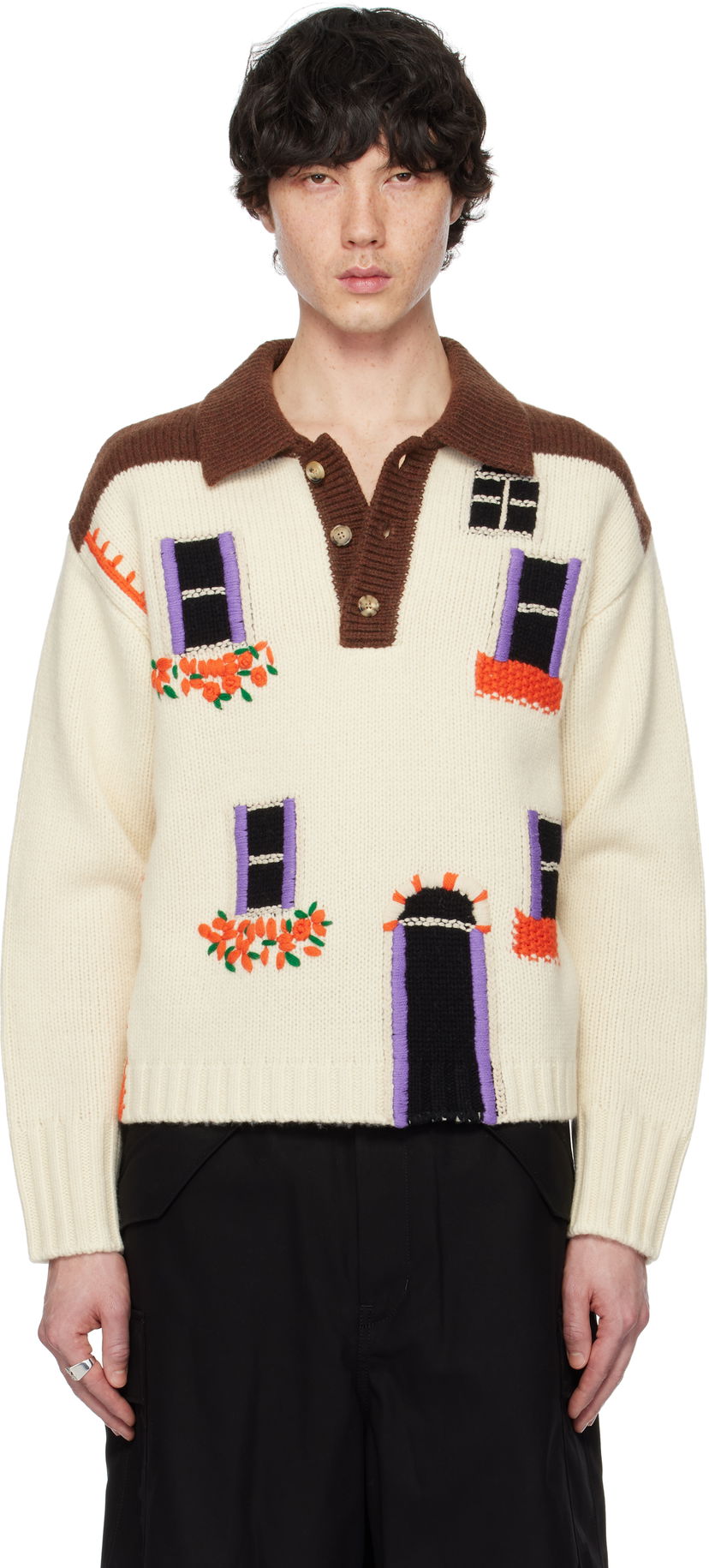 Džemper JW Anderson JW Anderson House Intarsia Polo Sweater Višebojno | KW1347-YN0413