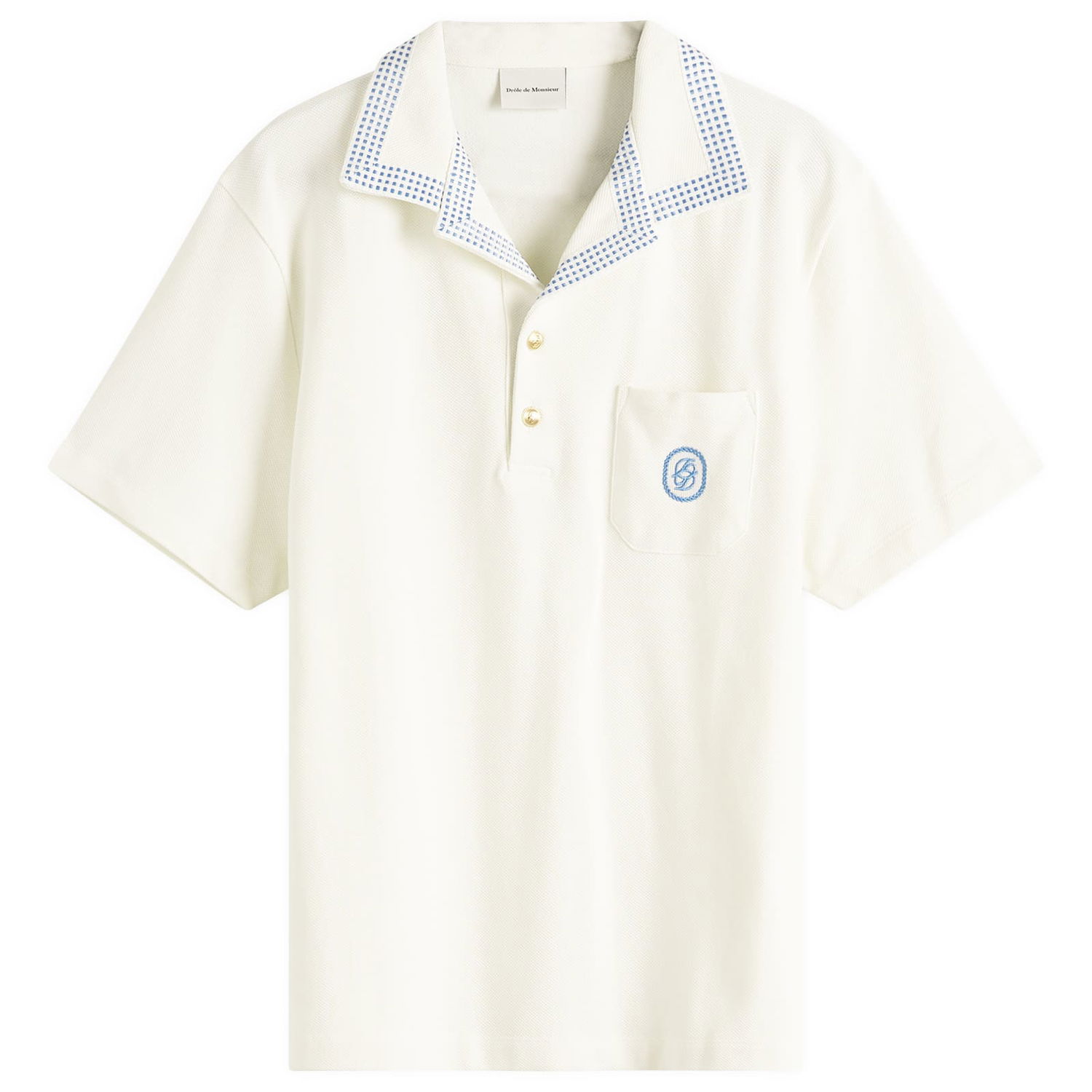 Polo majica Drôle de Monsieur Checkerboard Pique Polo Shirt, Size Large Bijela | G-PL144-CO162-OW, 1