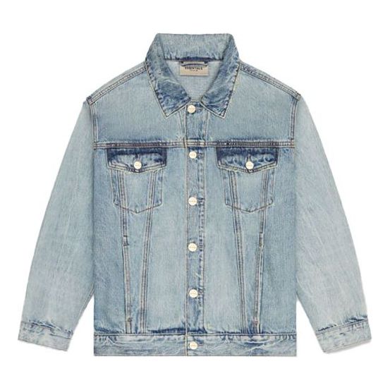 Bomber jakna Fear of God Essentials Denim Trucker Jacket Plava | FOG-FW20-363