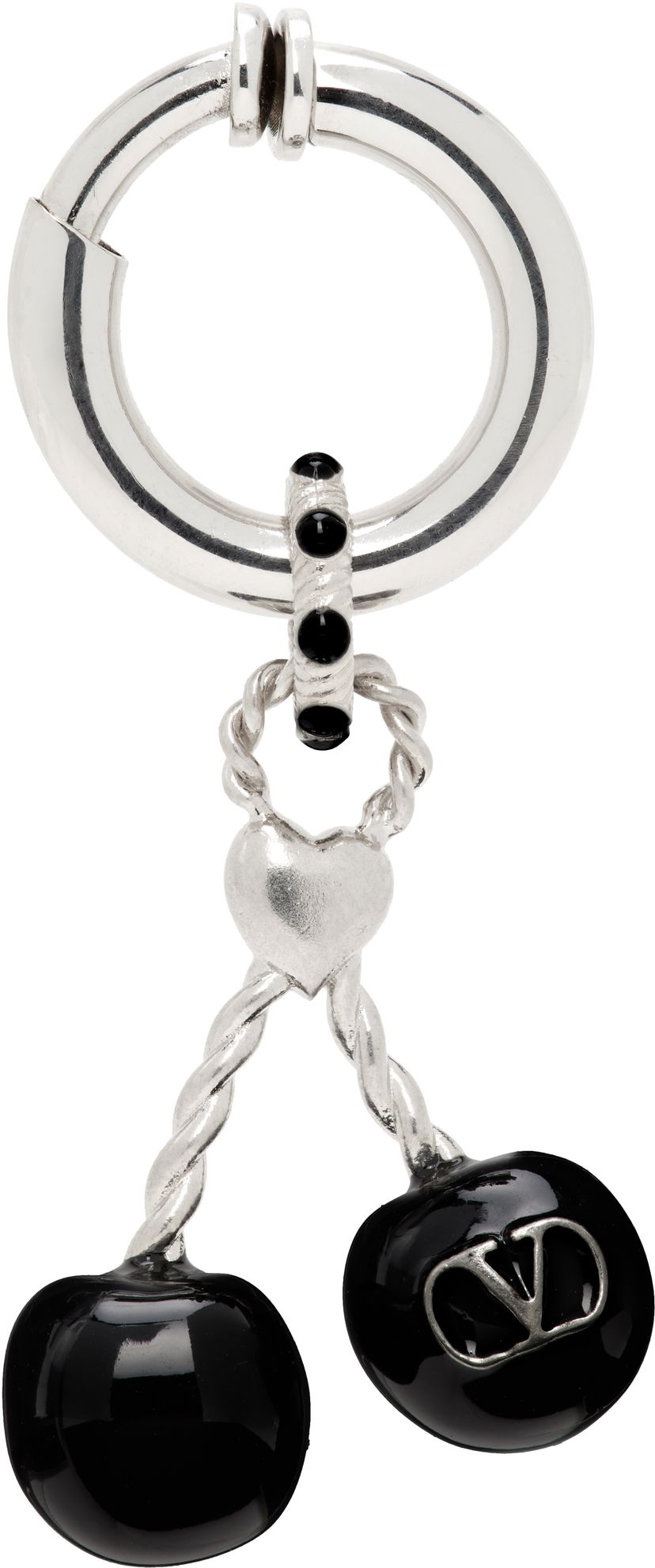Naušnice Valentino Valentino Garavani Chez Valentino Silver-Tone & Black Onyx Cherry Clip-On Single Earring Metalik | 7Y2J0AK1MJP