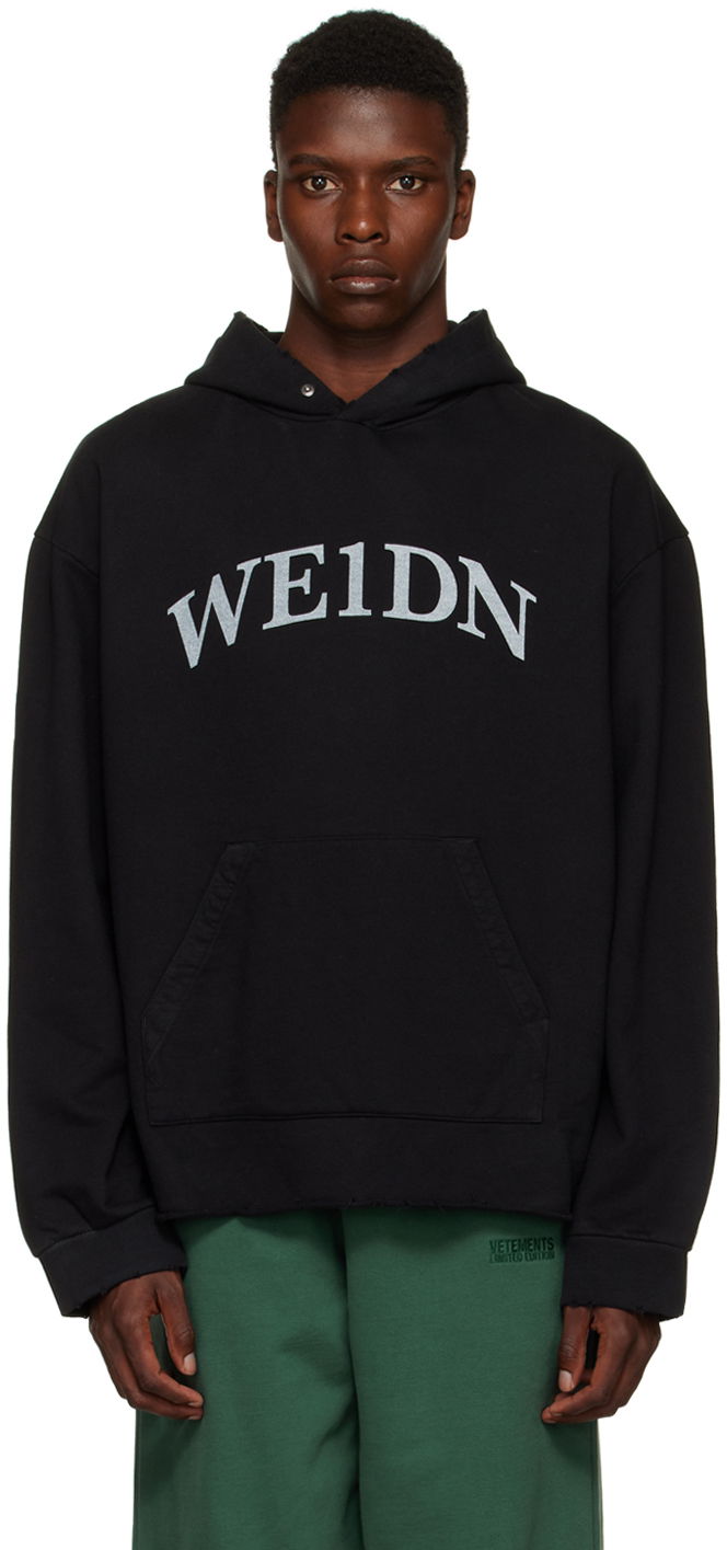 Dukserice We11done Distressed Hoodie Crna | WD-TH3-22-716-U-BK