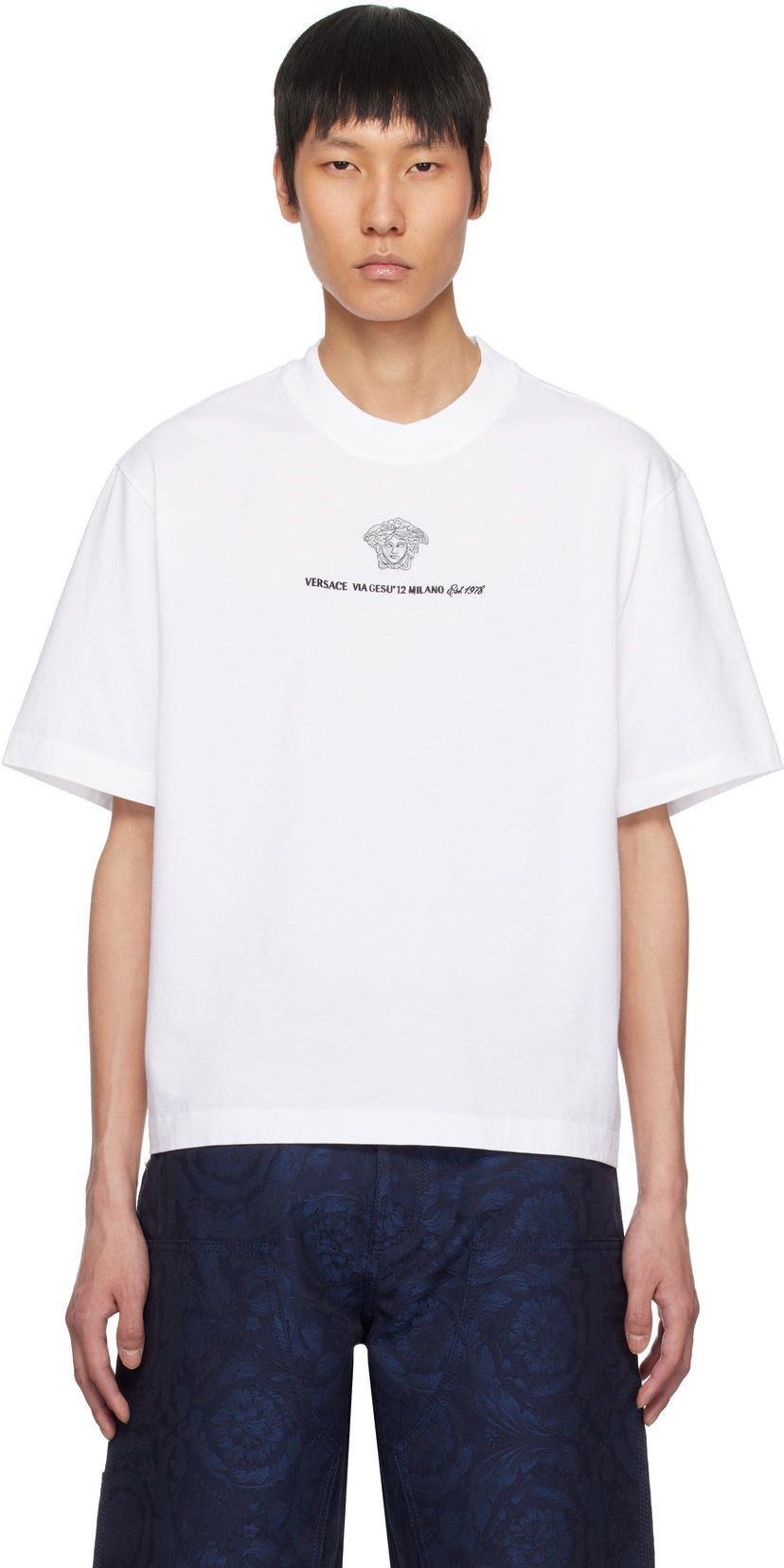 Majica kratkih rukava Versace Versace Embroidered Medusa Milano T-Shirt Bijela | 1015738_1A11054