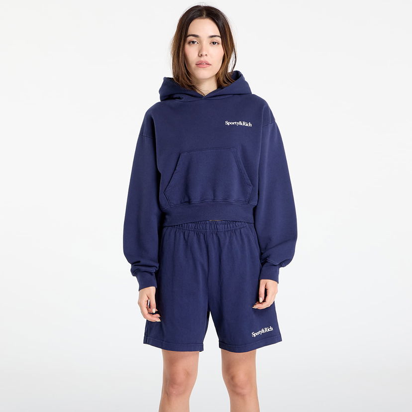Dukserice Sporty & Rich Health is Wealth Cropped Hoodie Dark Navy Tamnoplava | ST074602006BL106