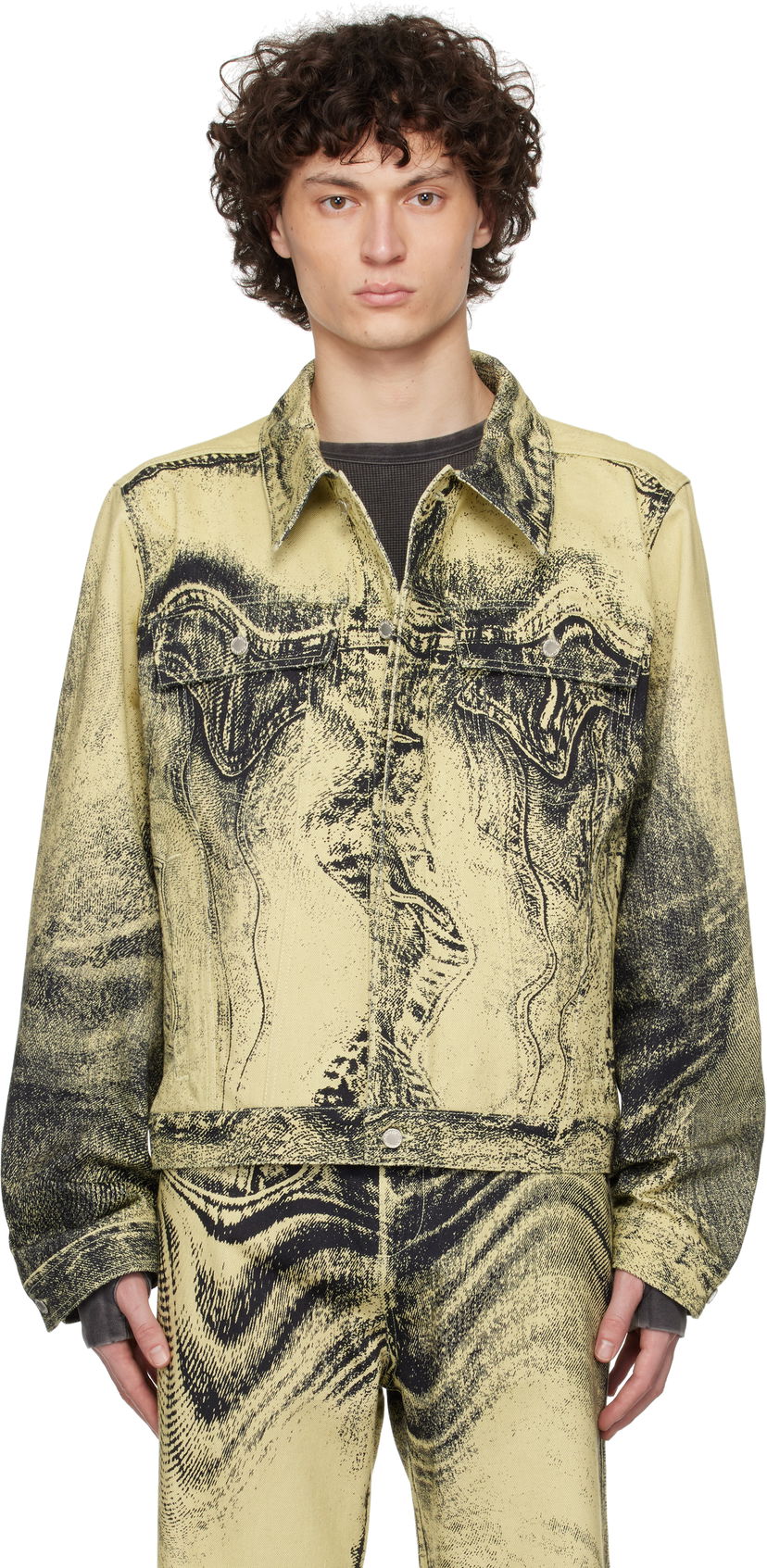 Jakna Camper CAMPERLAB Distorted Print Denim Jacket Žuta | AU00005-008