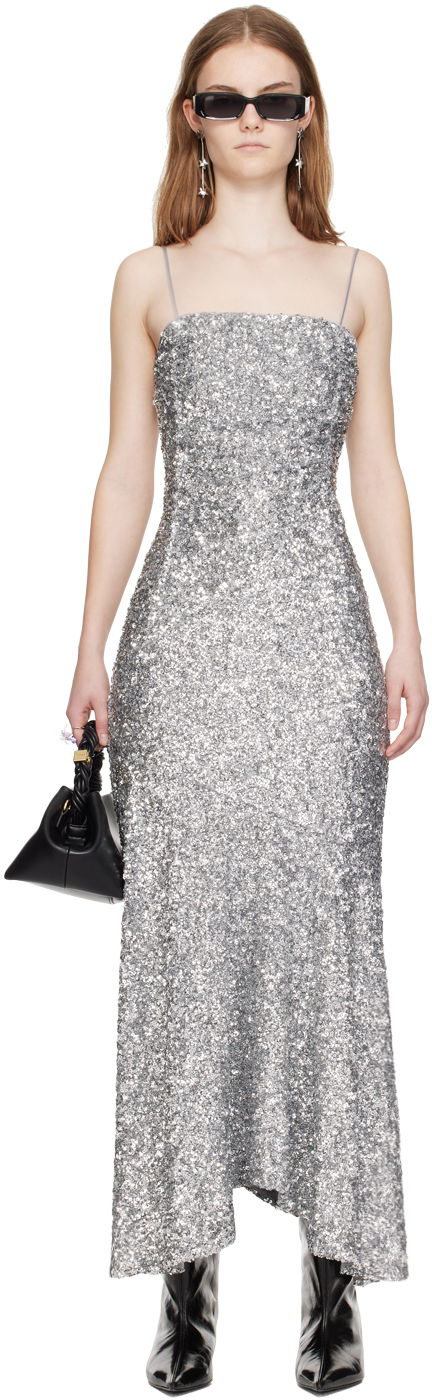 Haljina GANNI GANNI Sequin Maxi Dress Siva | F9053