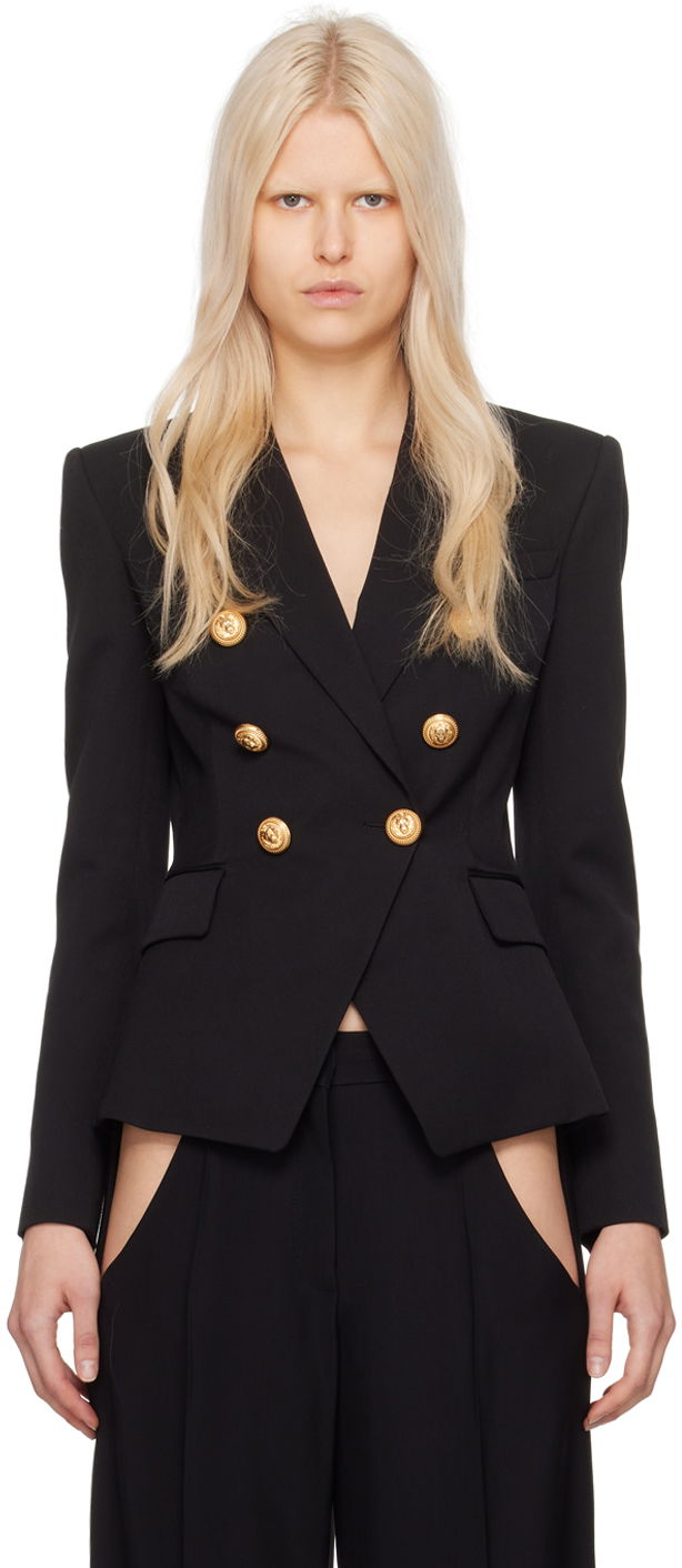 Jakna Balmain Double-Breasted Blazer Crna | CF1SG008WB08