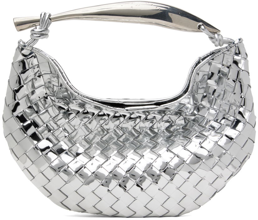 Ručna torbica Bottega Veneta Metallic Silver Woven Leather Shoulder Bag Metalik | 716082 V3QM2