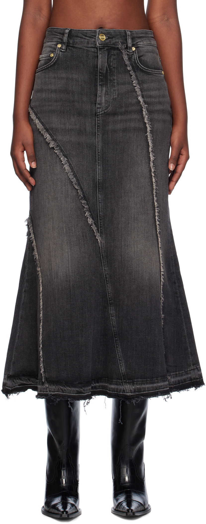 Suknja GANNI Washed Denim Maxi Skirt Crna | J1533