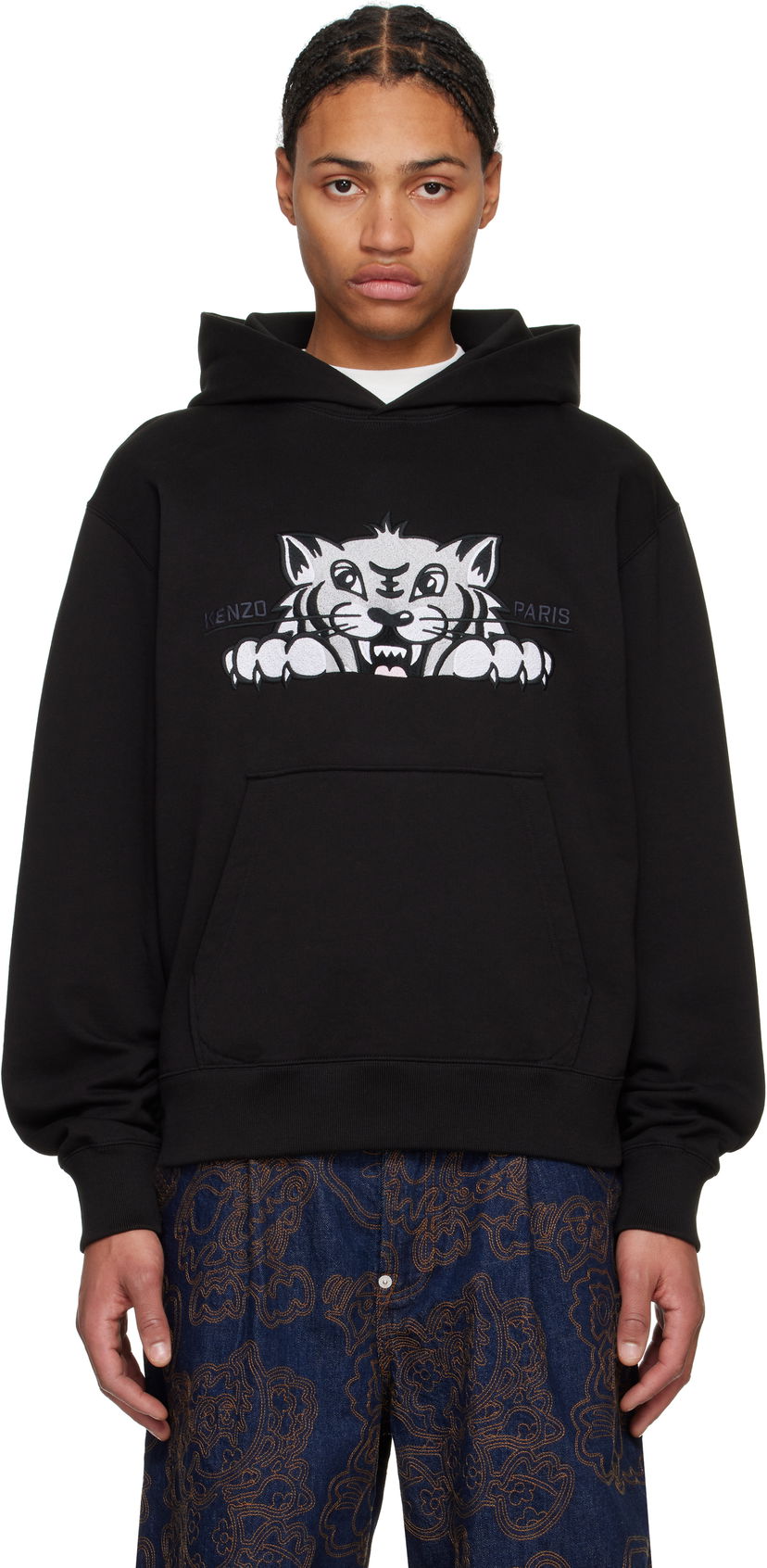 Dukserice KENZO Happy Tiger Embroidered Hoodie Crna | FF55SW2644MF