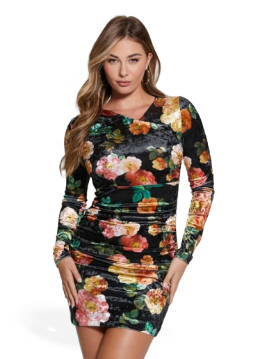 Haljina GUESS Bodycon Velvet Mini Dress Višebojno | W4RK64KBZO2