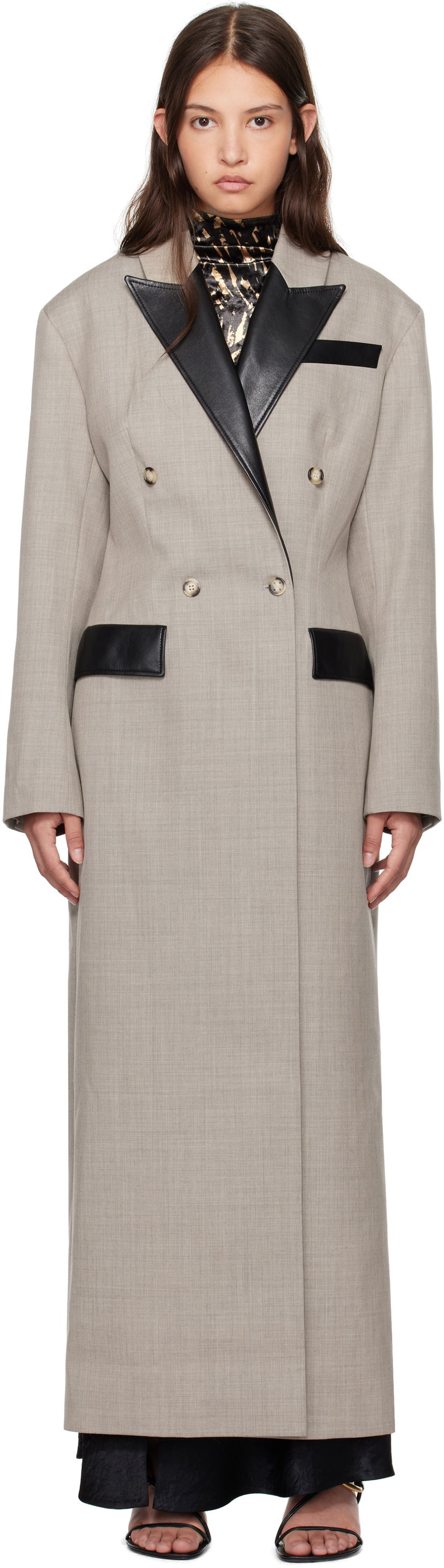 Kaputi Nanushka Nanushka Ferris Double-Breasted Long Coat Siva | NW24FWOW36970