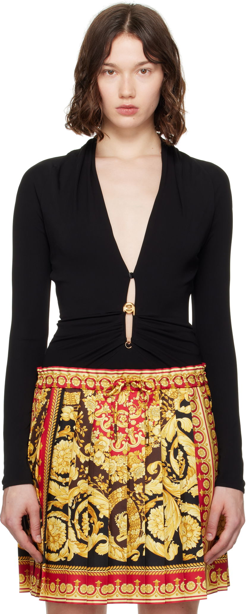 Odjeća Versace Versace Safety Pin Draped Fitted Bodysuit Crna | 1021018_1A14475