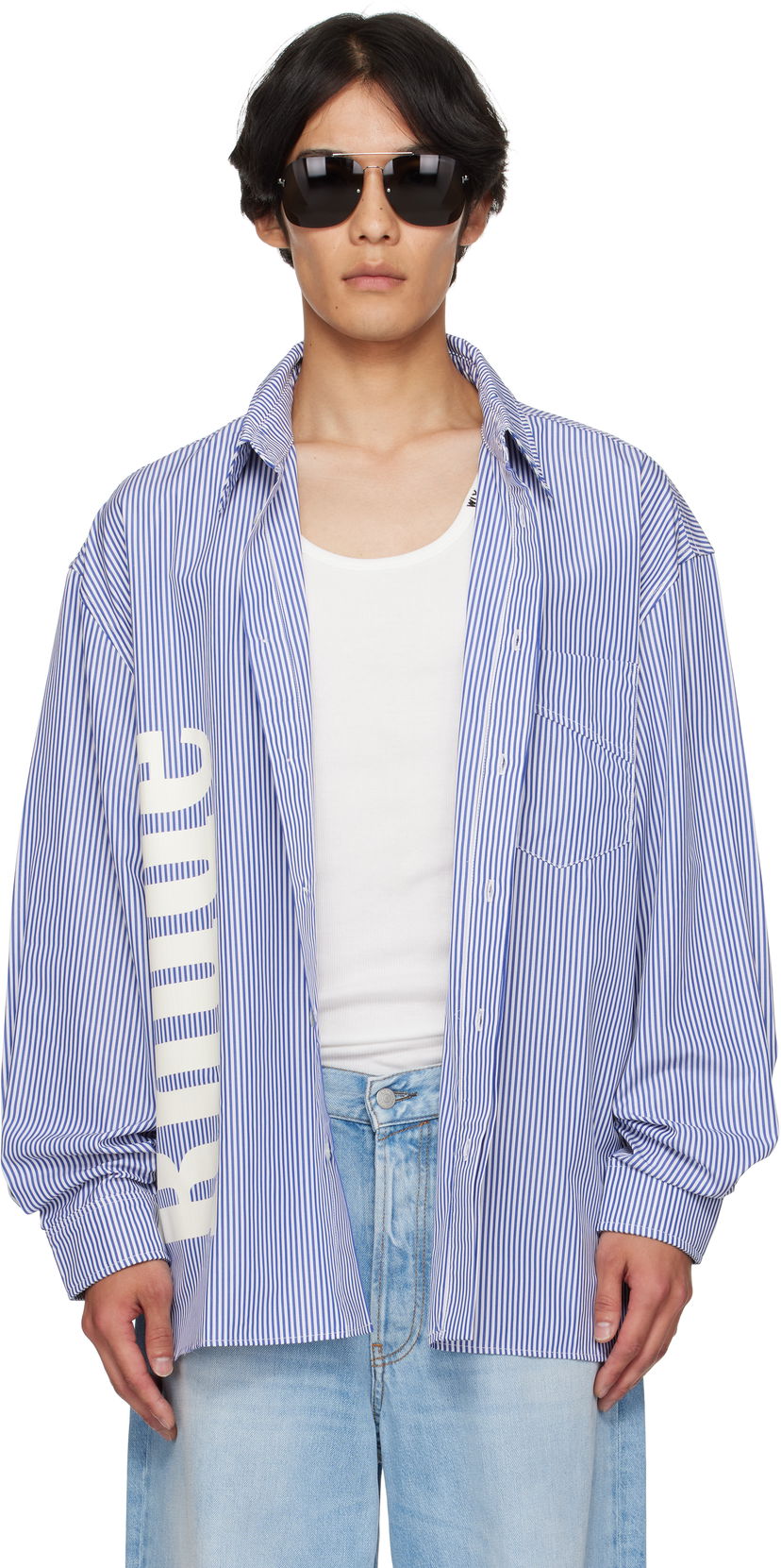 Košulja Rhude Rhude Side Logo Long Sleeve Shirt Plava | RHPF25SR10012