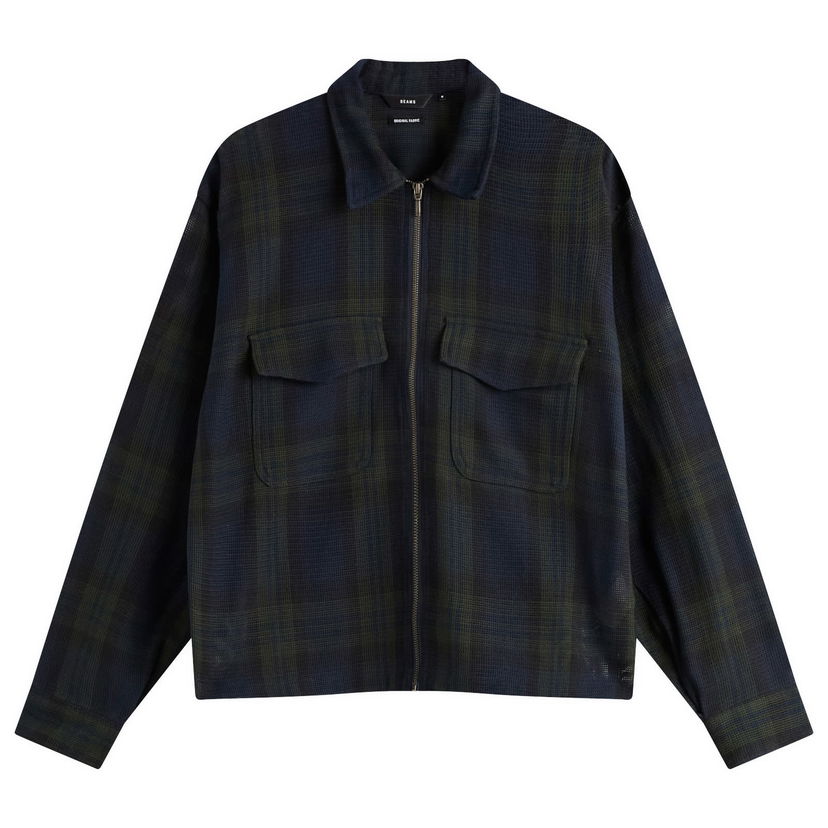 Jakna BEAMS Mesh Check Shirt Jacket, Size Small Tamnoplava | 1111-1286-147-79