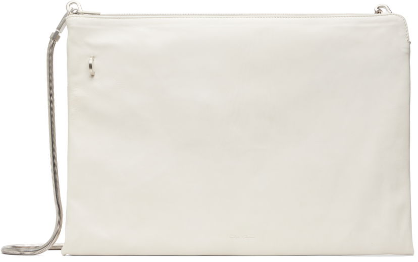 Torba za rame Rick Owens Concordians Leather Pouch with Silver-tone Chain Strap Bijela | RR02E1417 LBHH