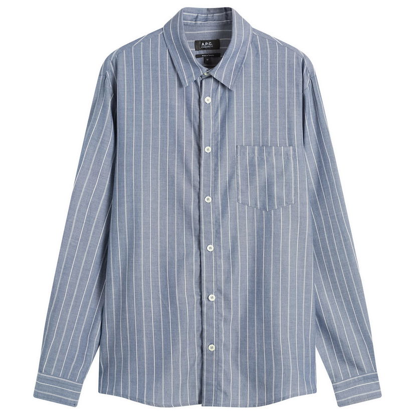 Košulja A.P.C. Men's Clement Stripe Shirt, Size Small Plava | COHJU-H12512-IAA